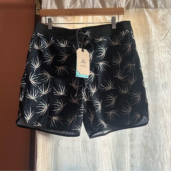 Prana Vintage Boardshort Swim Black Bloom Floral‎ 6” Inseam NWT Men’s Size 30 - Picture 3 of 7